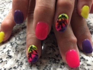 neon colors with palm tree nails