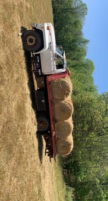 white truck with bales