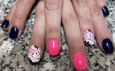 blue and pink pasley nails