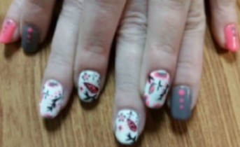 gray and pink pasley nails